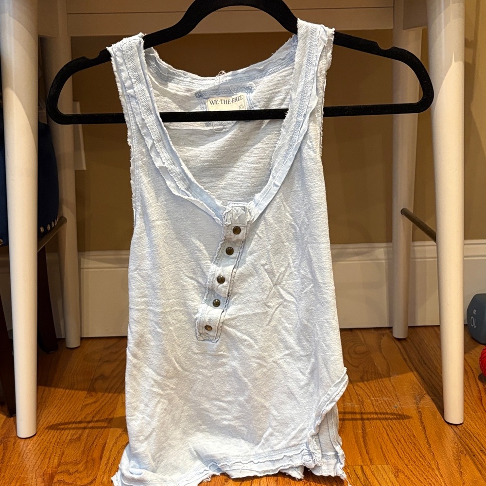 We The Free Light Blue Henley Tank Top